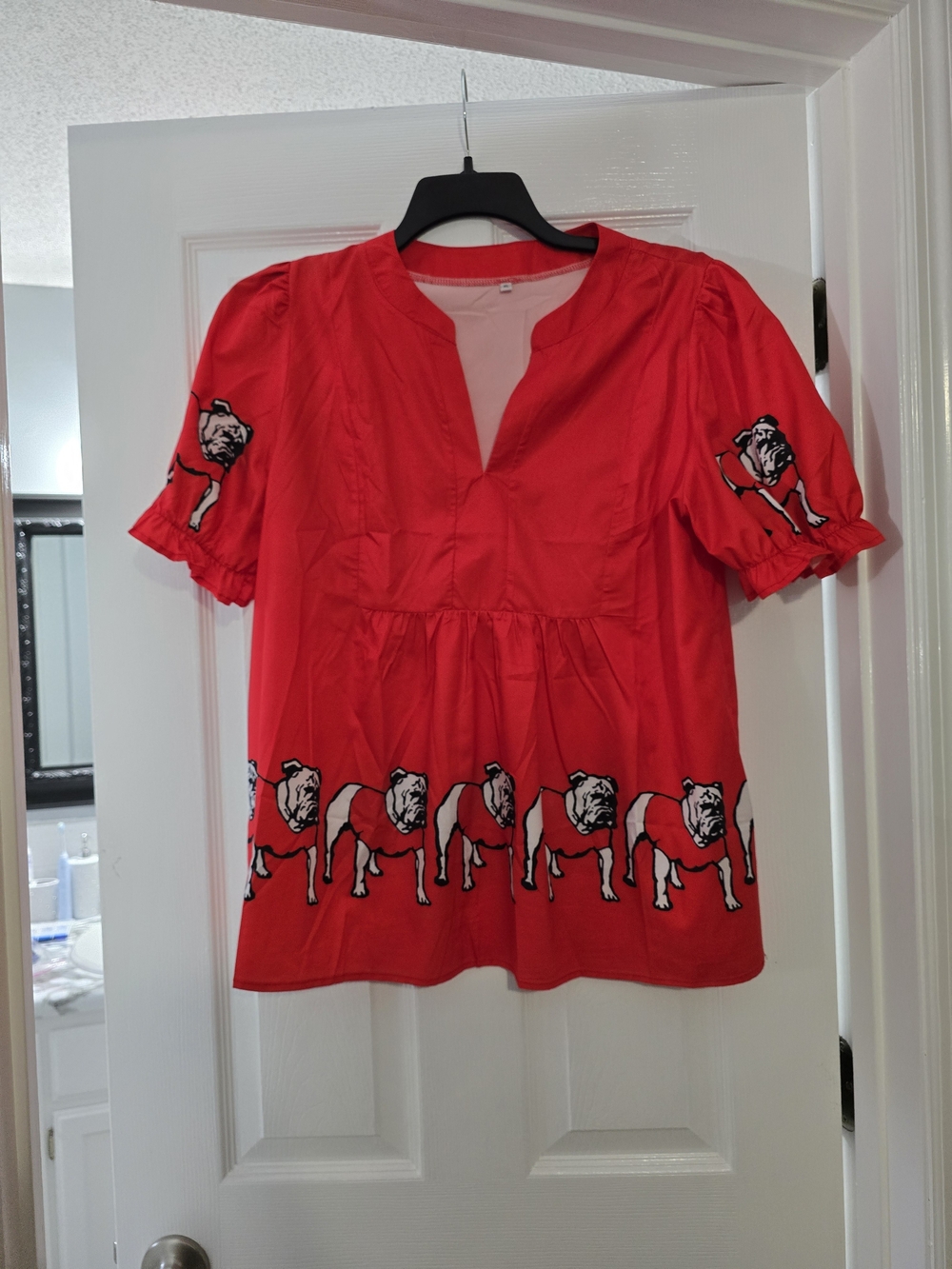 Red Bulldog Print Women's Top